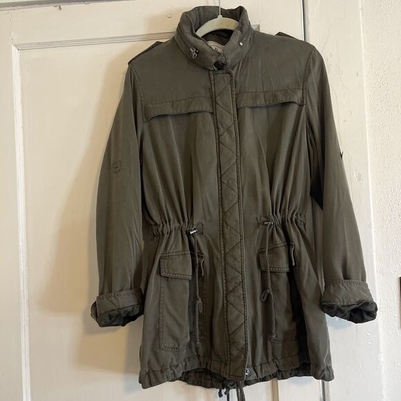 GH Bass Co Utility Military Jacket Women’s L Army Green Full Zip Snap Chore READ - Picture 1 of 16